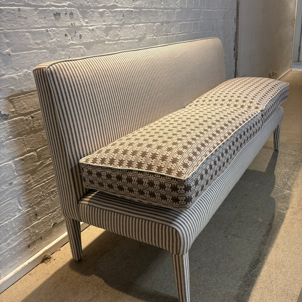 180cm Lucy Banquette in Lucy in Merchant and Mills Carob stripe and Sanderson, Akan in Cocoa