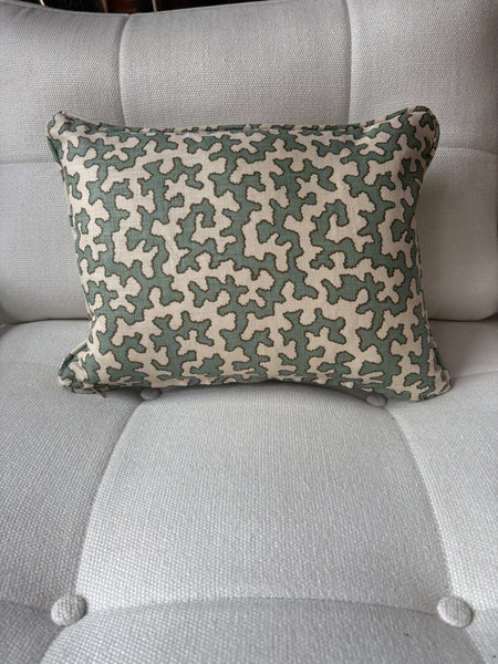 Lumbar cushion in Sibyl Colefax, Aqua Squiggle