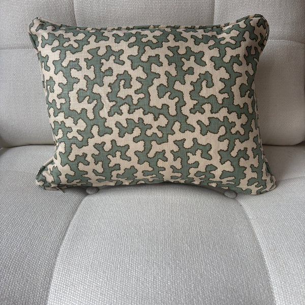 Lumbar cushion in Sibyl Colefax, Aqua Squiggle