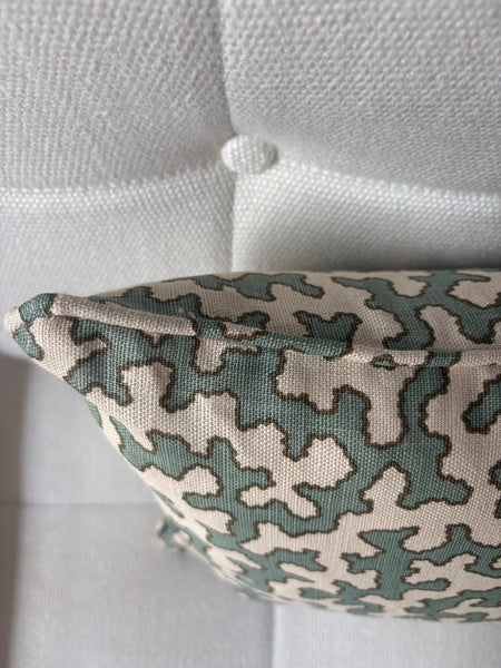 Lumbar cushion in Sibyl Colefax, Aqua Squiggle