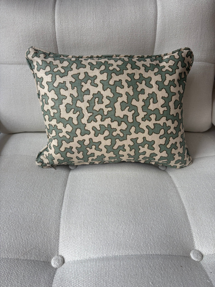 Lumbar cushion in Sibyl Colefax, Aqua Squiggle