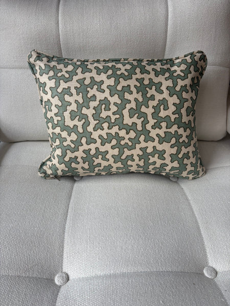 Lumbar cushion in Sibyl Colefax, Aqua Squiggle
