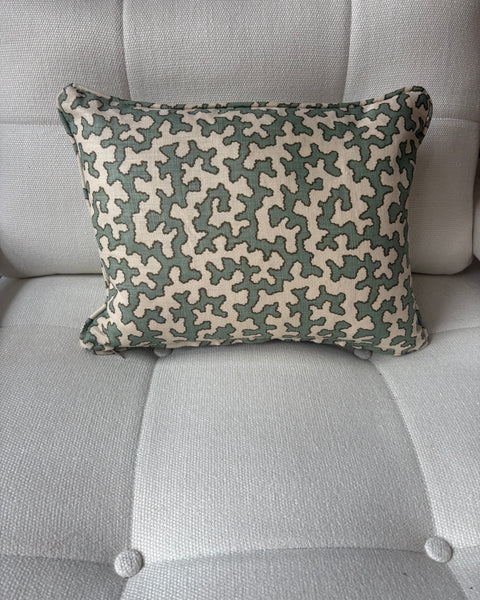 Lumbar cushion in Sibyl Colefax, Aqua Squiggle