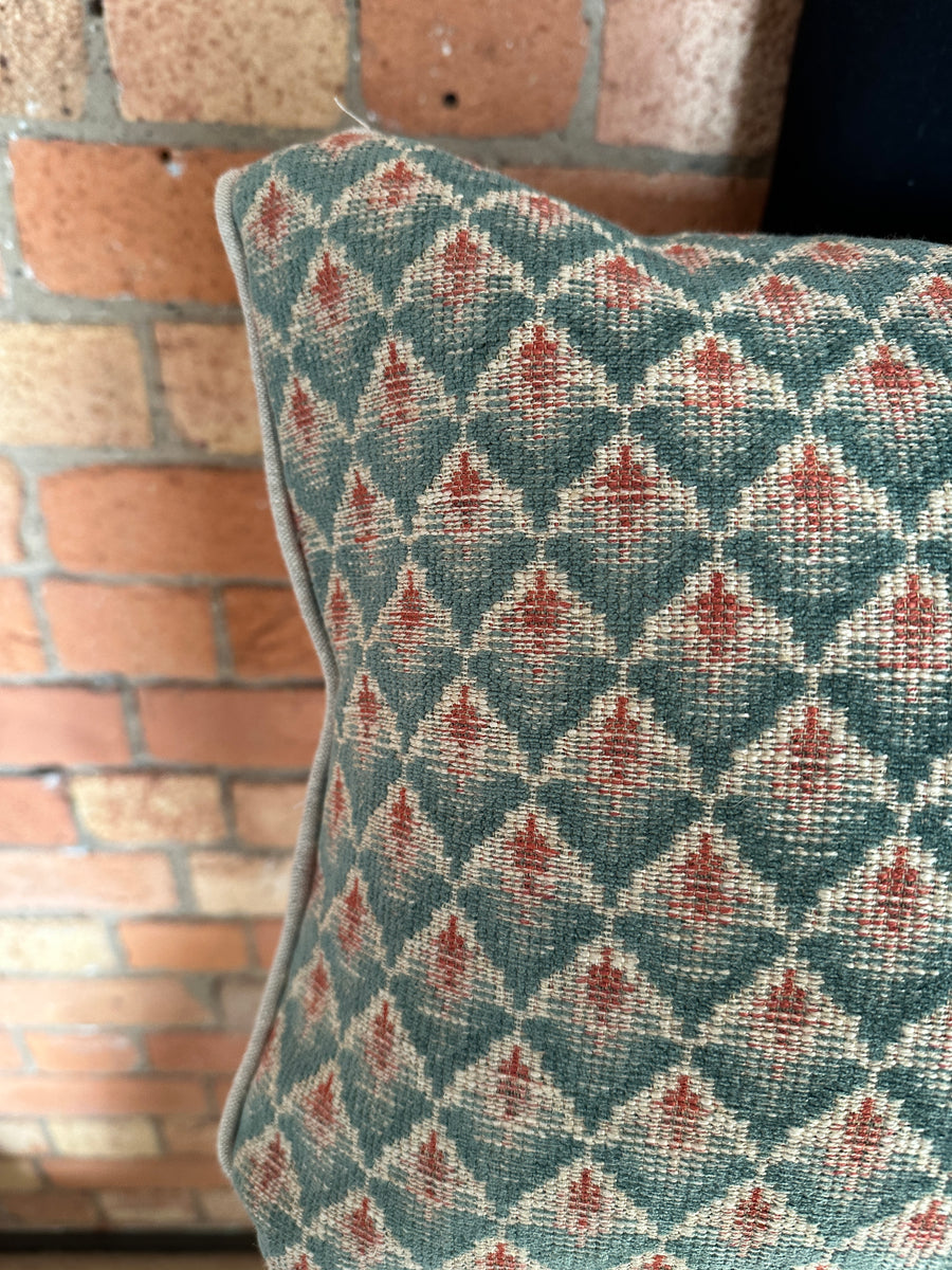 Bolster Cushion 90x35cm in Colefax and Fowler Carlotta Tomato and teal