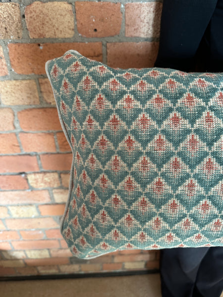 Bolster Cushion 90x35cm in Colefax and Fowler Carlotta Tomato and teal