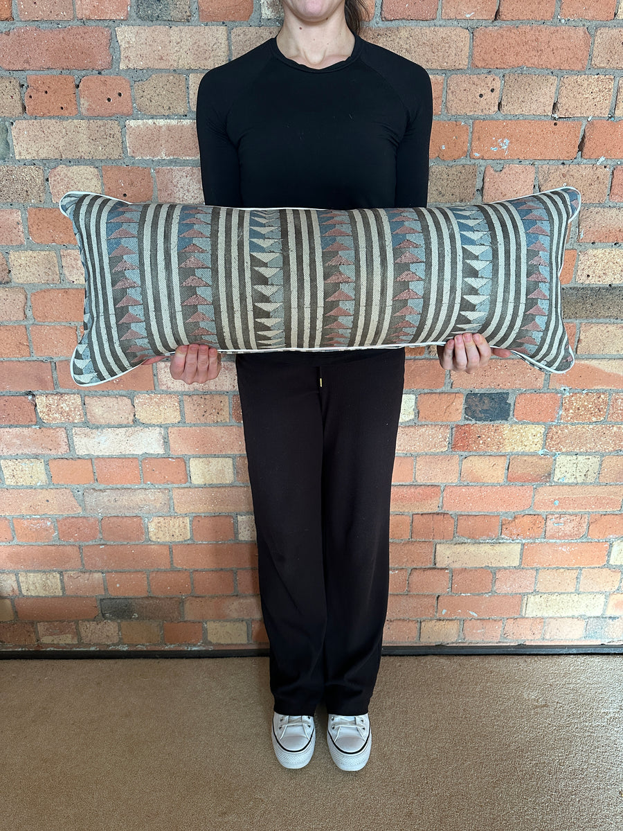 Bolster Cushion 90x35cm in Lewis and Wood Sawtooth Navajo with pink stripe piping