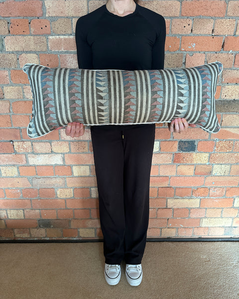 Bolster Cushion 90x35cm in Lewis and Wood Sawtooth Navajo with pink stripe piping