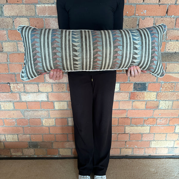 Bolster Cushion 90x35cm in Lewis and Wood Sawtooth Navajo with pink stripe piping