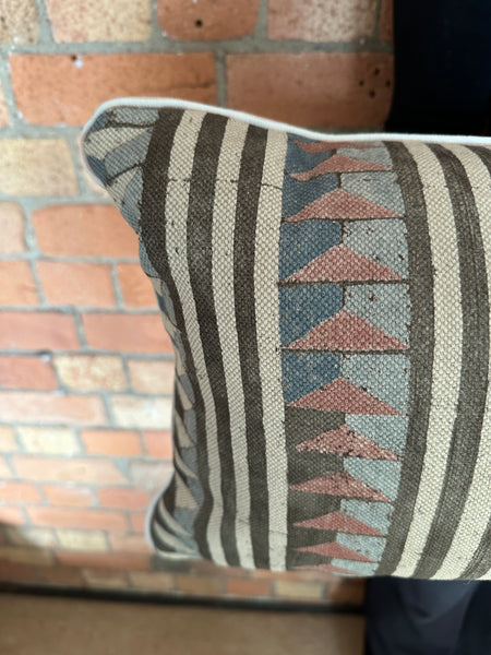 Bolster Cushion 90x35cm in Lewis and Wood Sawtooth Navajo with pink stripe piping
