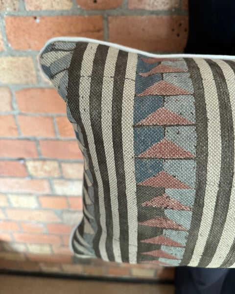 Bolster Cushion 90x35cm in Lewis and Wood Sawtooth Navajo with pink stripe piping