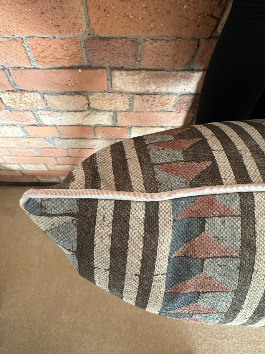 Bolster Cushion 90x35cm in Lewis and Wood Sawtooth Navajo with pink stripe piping