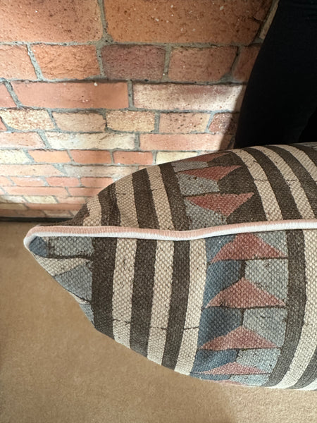 Bolster Cushion 90x35cm in Lewis and Wood Sawtooth Navajo with pink stripe piping