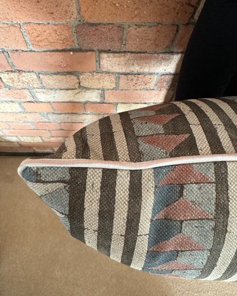 Bolster Cushion 90x35cm in Lewis and Wood Sawtooth Navajo with pink stripe piping