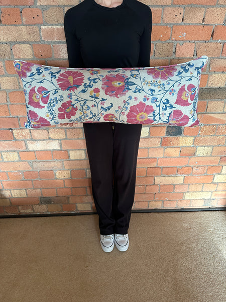 Bolster Cushion 90x35cm in Lewis and Wood Zarafshan Cyclamen blue
