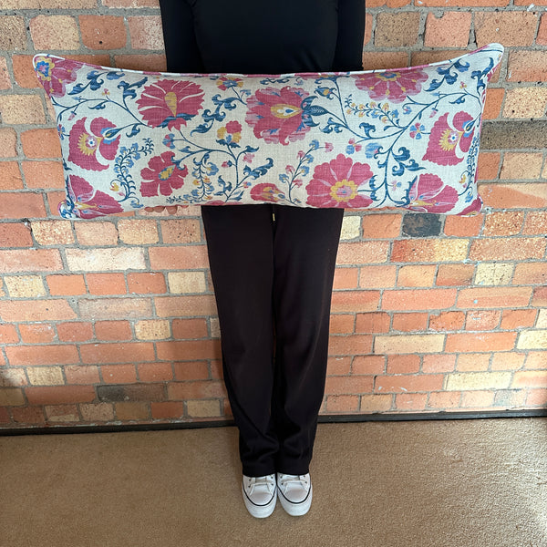 Bolster Cushion 90x35cm in Lewis and Wood Zarafshan Cyclamen blue