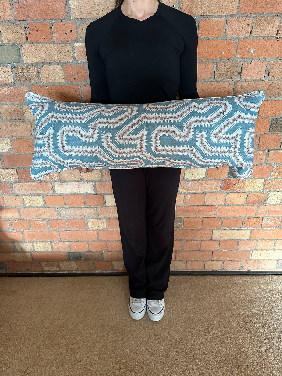 Bolster Cushion 90x35cm in Rapture and Wright Moorish Maze Flax flower