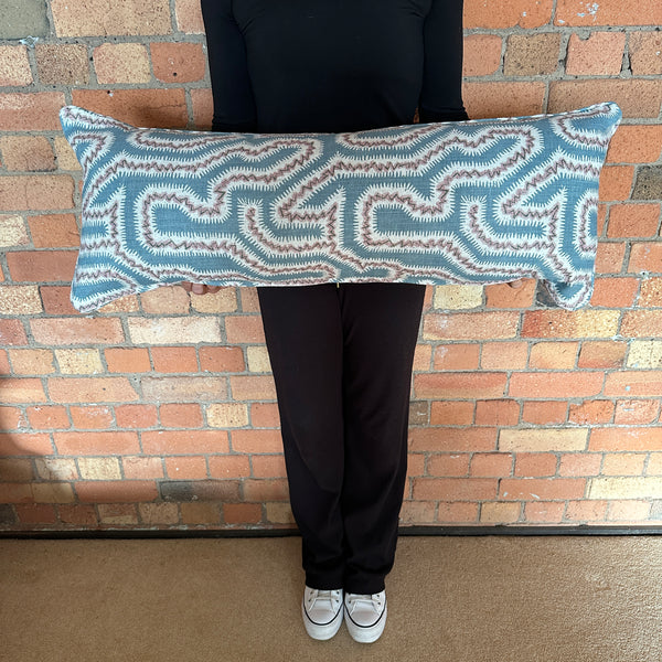 Bolster Cushion 90x35cm in Rapture and Wright Moorish Maze Flax flower