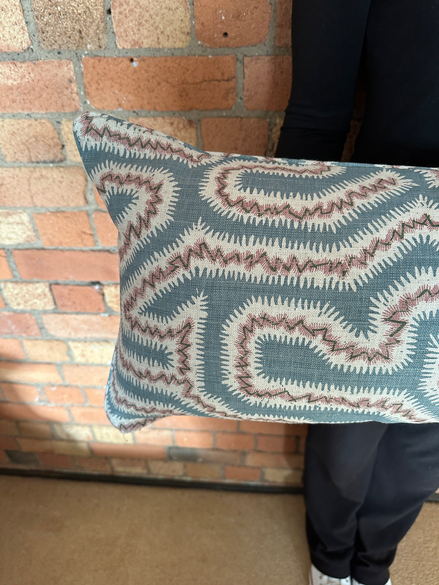 Bolster Cushion 90x35cm in Rapture and Wright Moorish Maze Flax flower