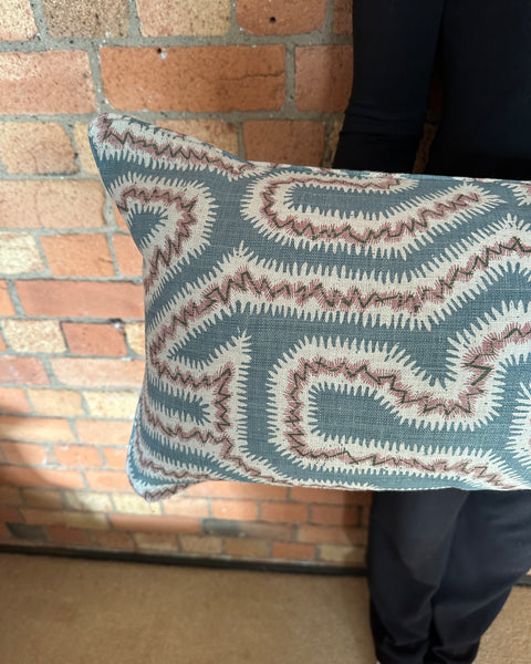 Bolster Cushion 90x35cm in Rapture and Wright Moorish Maze Flax flower