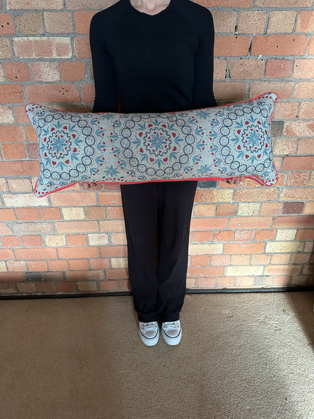 Bolster Cushion 90x35cm in Zoe Glencross Palma Sol Tomato