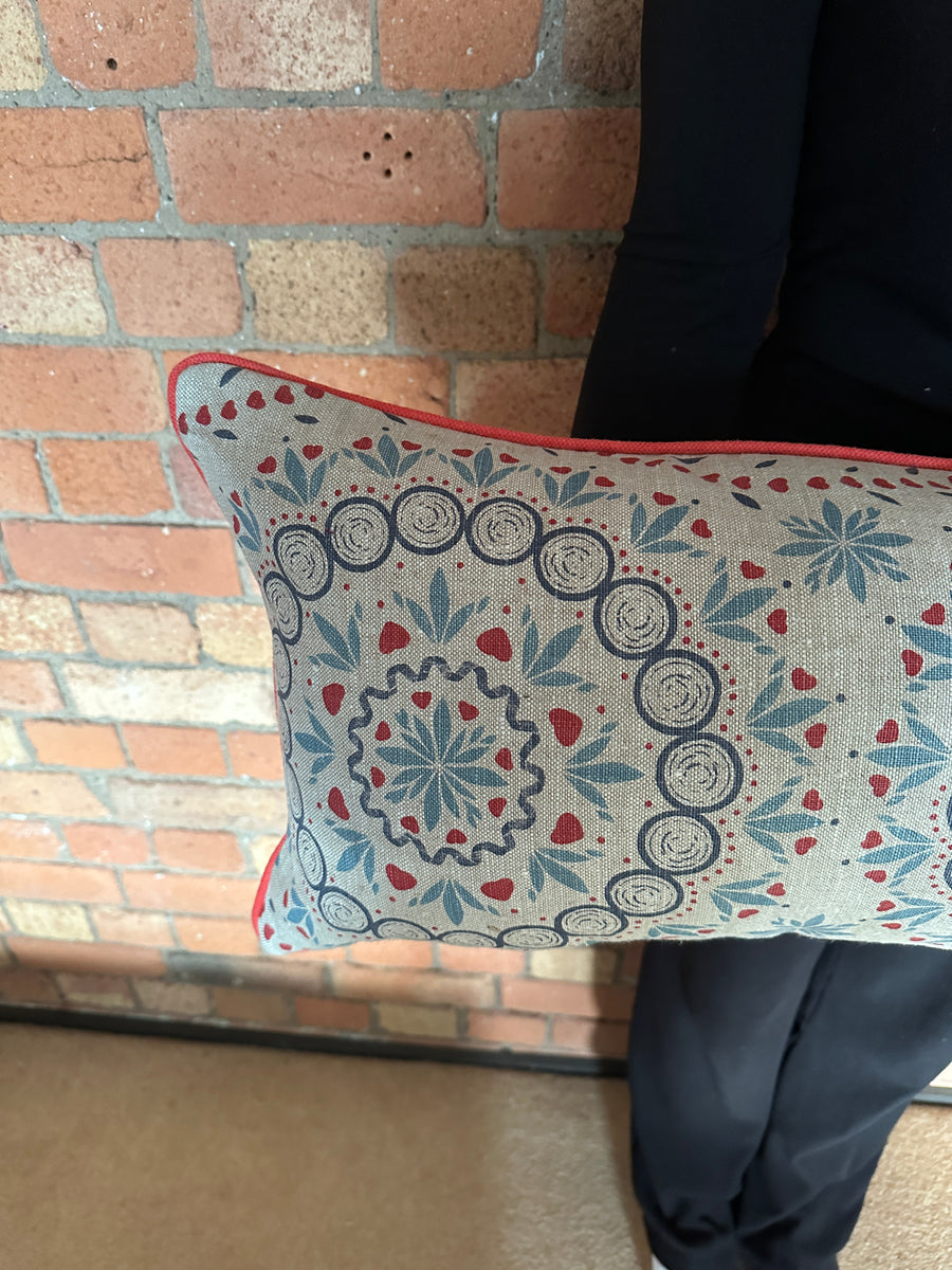 Bolster Cushion 90x35cm in Zoe Glencross Palma Sol Tomato