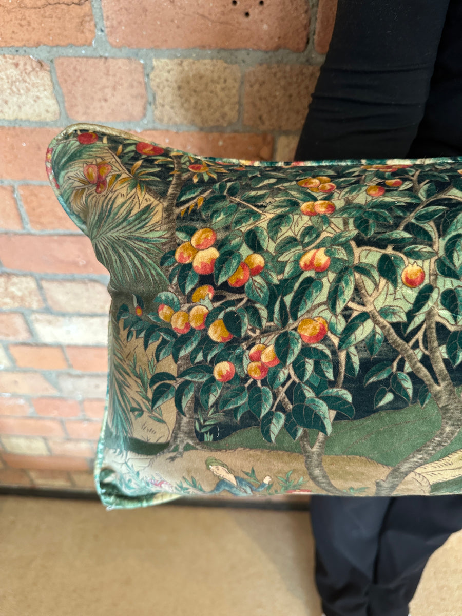 Bolster Cushion 90x35cm in GP&J Baker Ramayana velvet Emerald and Sand
