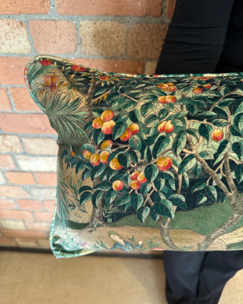 Bolster Cushion 90x35cm in GP&J Baker Ramayana velvet Emerald and Sand