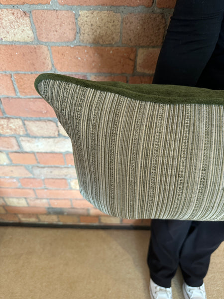 Bolster Cushion 90x35cm in Guy Goodfellow Tiepolo Olive with green velvet back