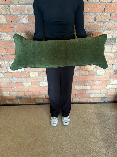Bolster Cushion 90x35cm in Guy Goodfellow Tiepolo Olive with green velvet back