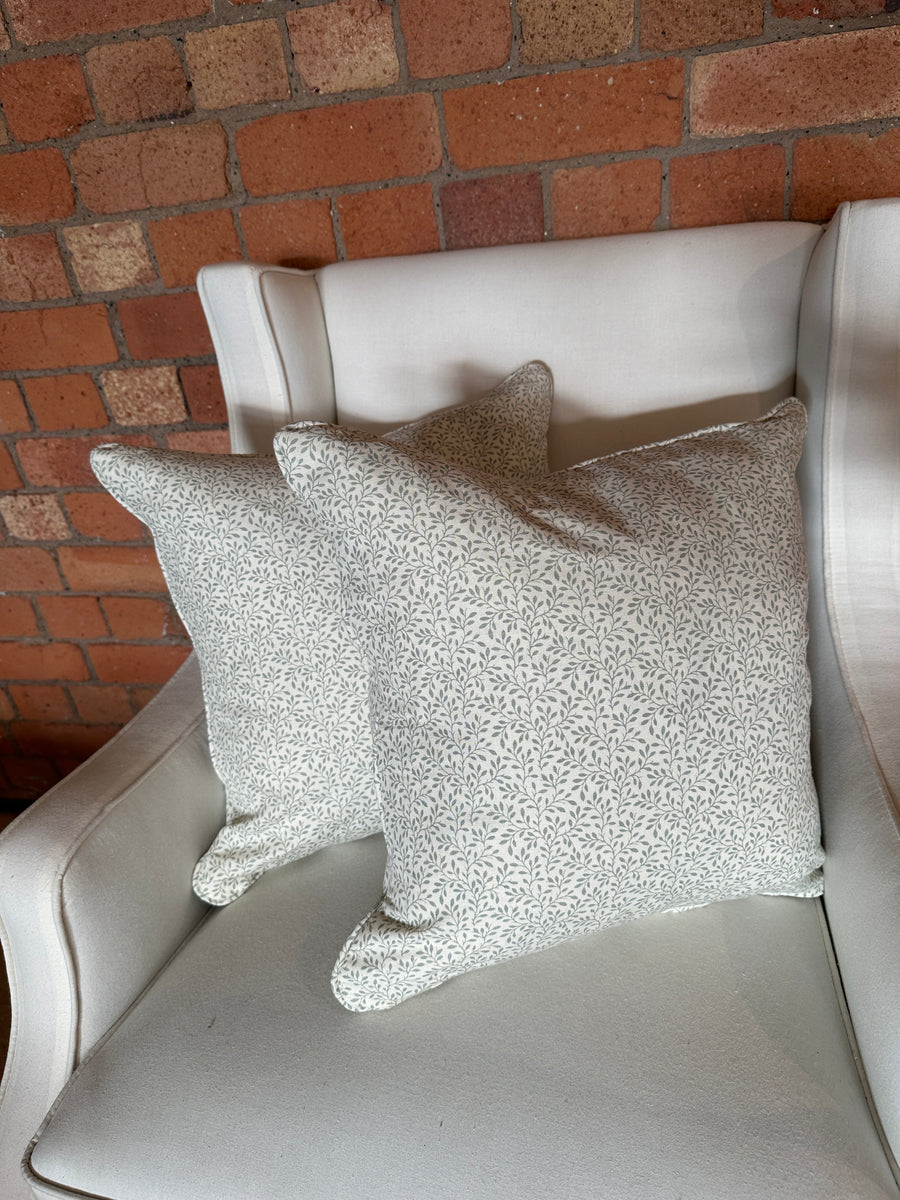 Square 45cm Cushion Pair in Chelsea Textiles Leaf Vine Seafoam (price for both)