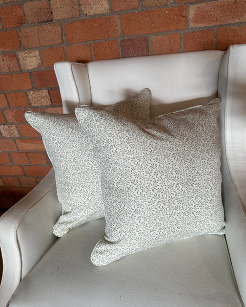 Square 45cm Cushion Pair in Chelsea Textiles Leaf Vine Seafoam (price for both)