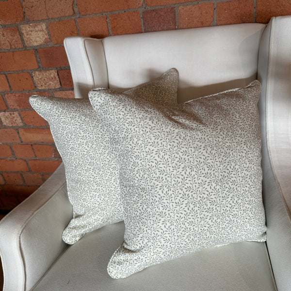 Square 45cm Cushion Pair in Chelsea Textiles Leaf Vine Seafoam (price for both)