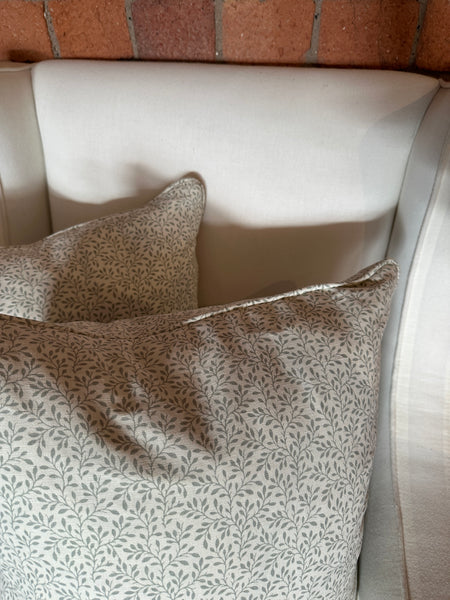 Square 45cm Cushion Pair in Chelsea Textiles Leaf Vine Seafoam (price for both)