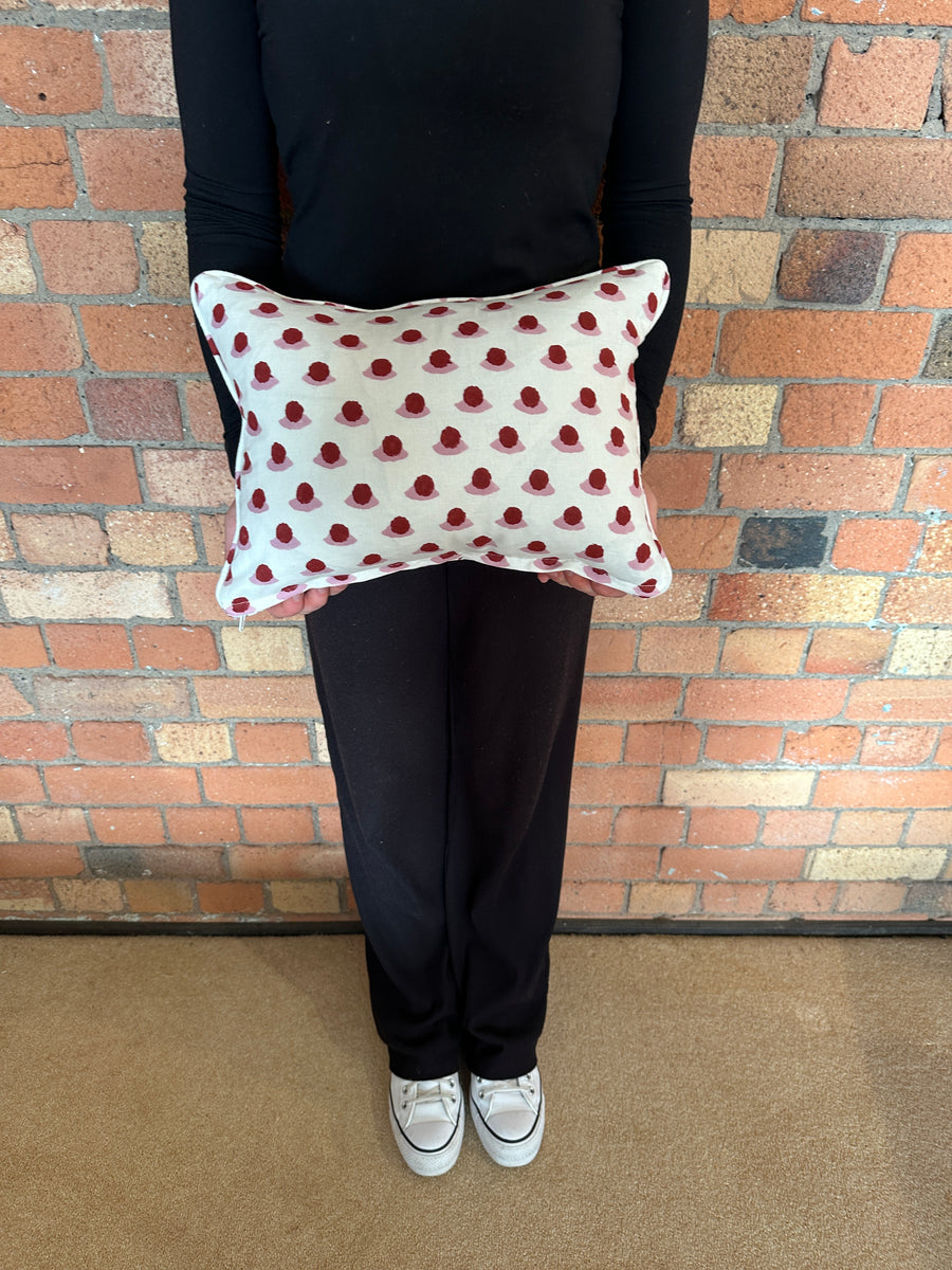 Lumbar cushion in Molly Mahon Berry Block print Rose