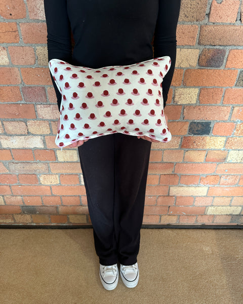 Lumbar cushion in Molly Mahon Berry Block print Rose