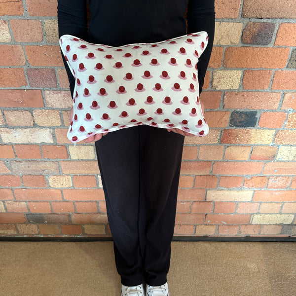 Lumbar cushion in Molly Mahon Berry Block print Rose