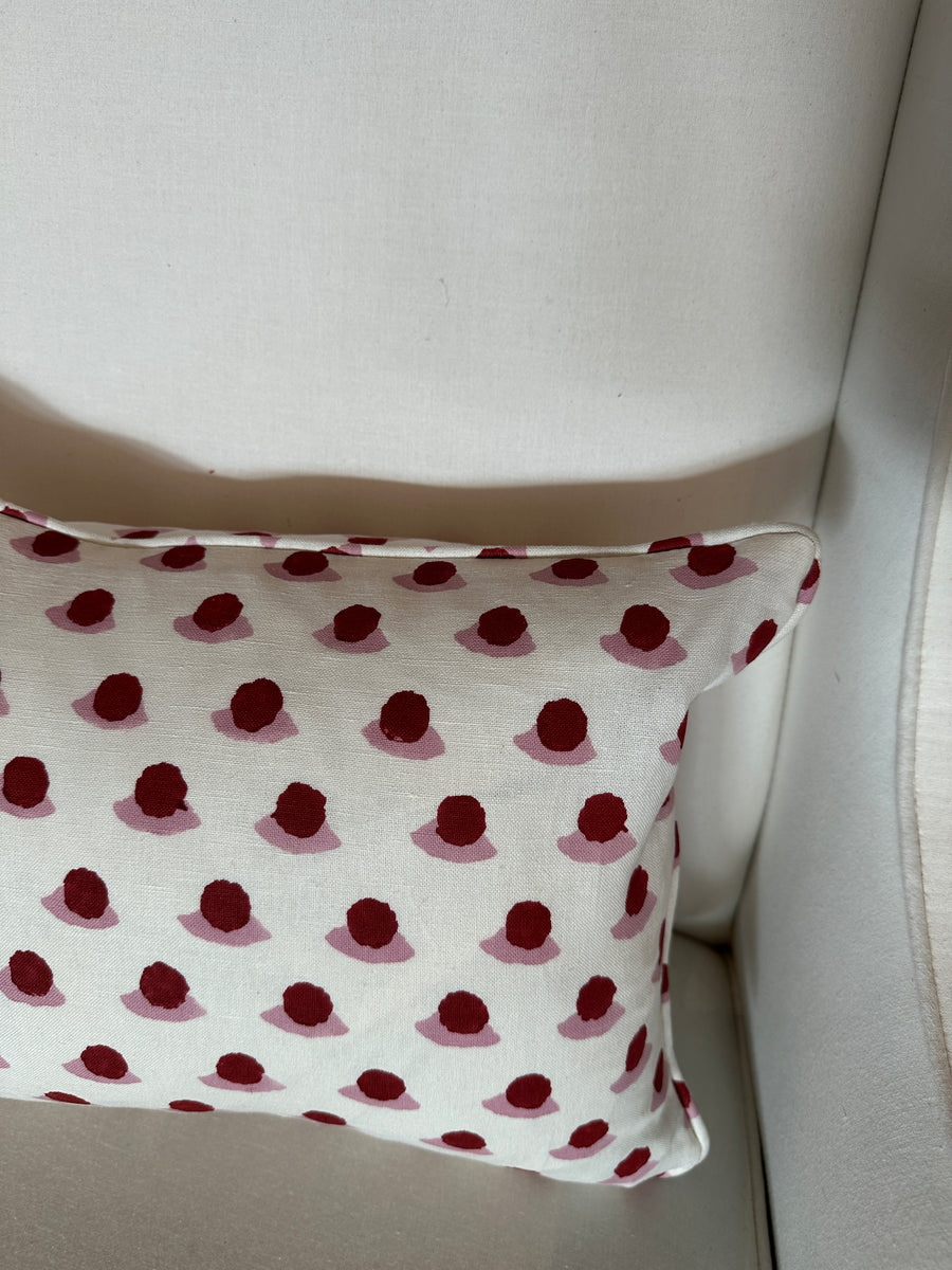 Lumbar cushion in Molly Mahon Berry Block print Rose