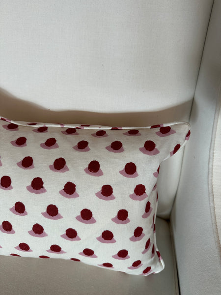 Lumbar cushion in Molly Mahon Berry Block print Rose