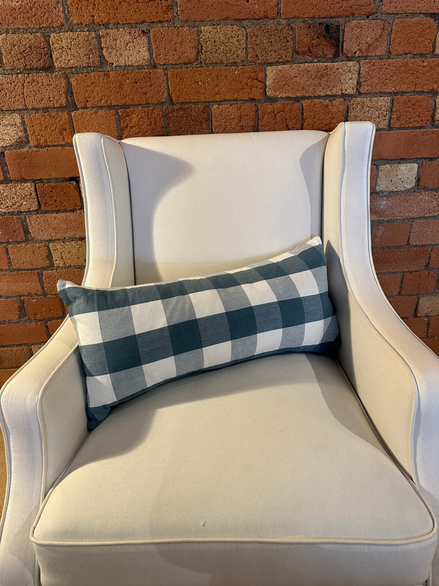 Blue check mini bolster 60 x 30cm