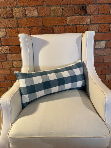 Blue check mini bolster 60 x 30cm