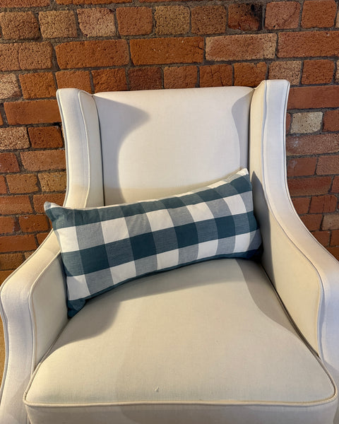 Blue check mini bolster 60 x 30cm