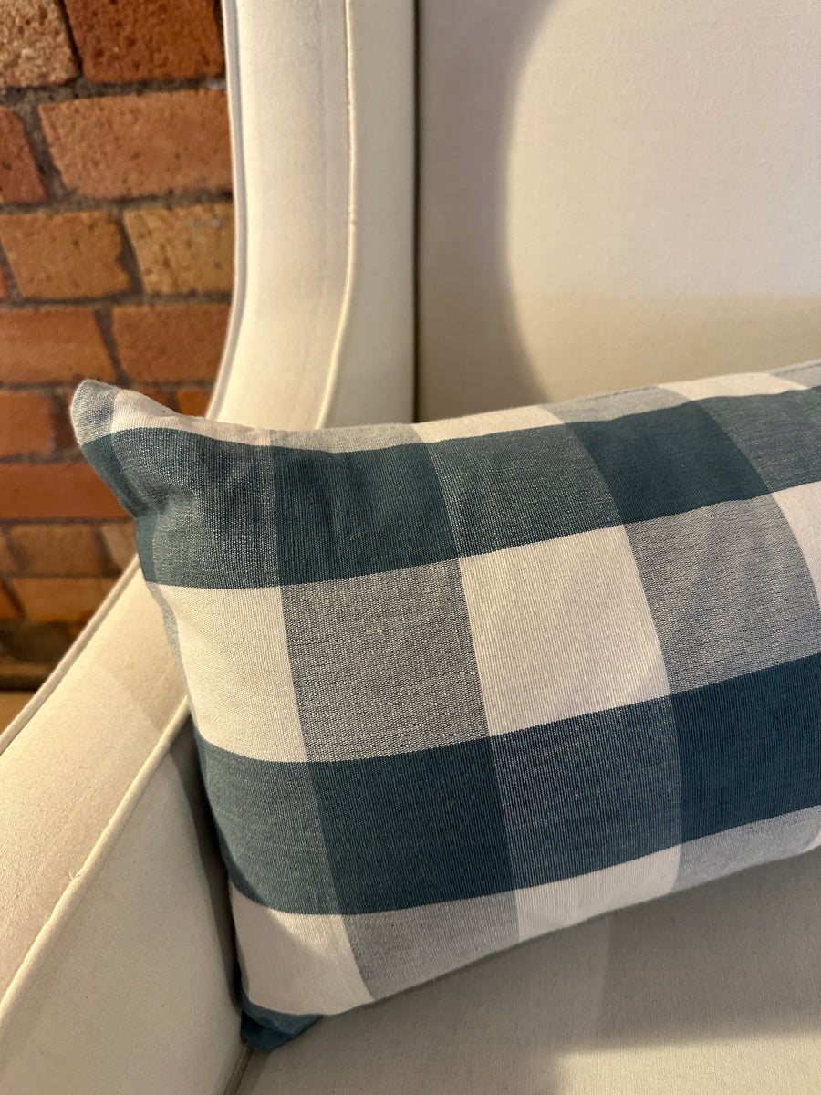 Blue check mini bolster 60 x 30cm