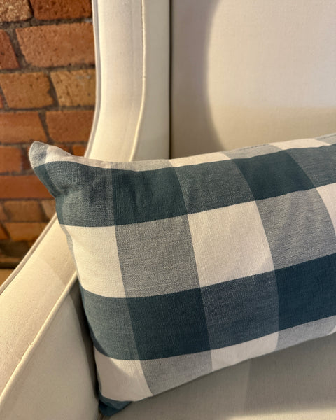 Blue check mini bolster 60 x 30cm