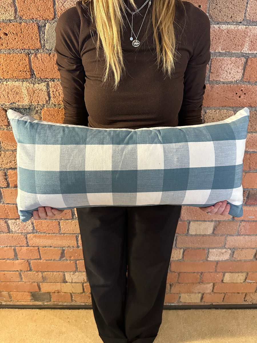 Blue check mini bolster 60 x 30cm
