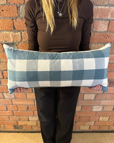 Blue check mini bolster 60 x 30cm
