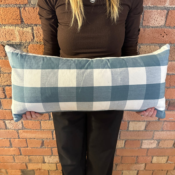 Blue check mini bolster 60 x 30cm