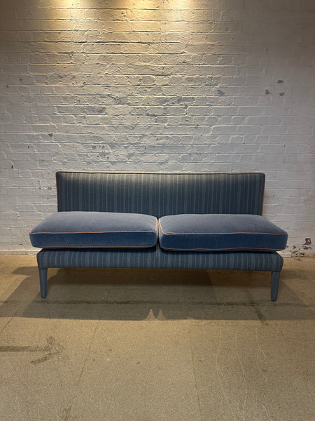 180cm Lucy Banquette in Lucy in Denim stripe with rust piping