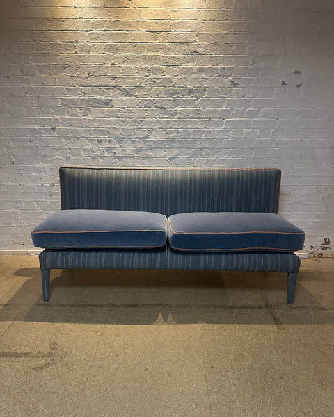 180cm Lucy Banquette in Lucy in Denim stripe with rust piping