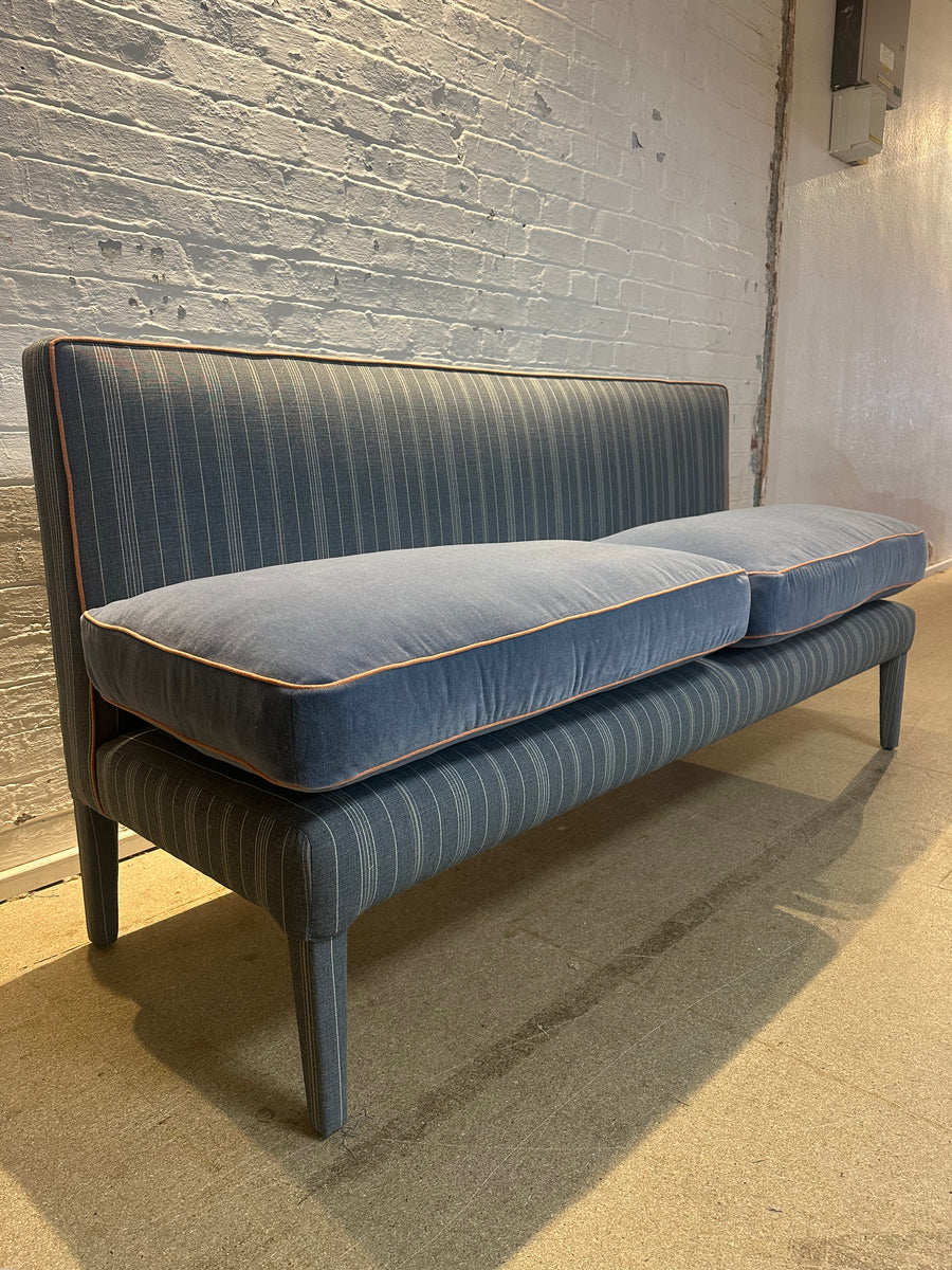 180cm Lucy Banquette in Lucy in Denim stripe with rust piping