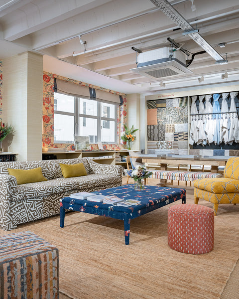 Cecilie Cylinder Stool in Jim Thompson Karenni Ikat Weave